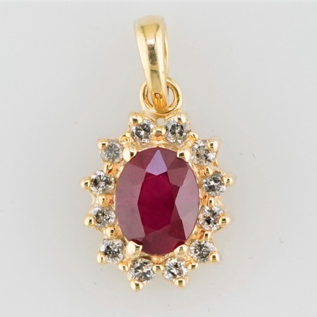 Solid 14k Yellow Gold Natural Diamond And Ruby Pendant
